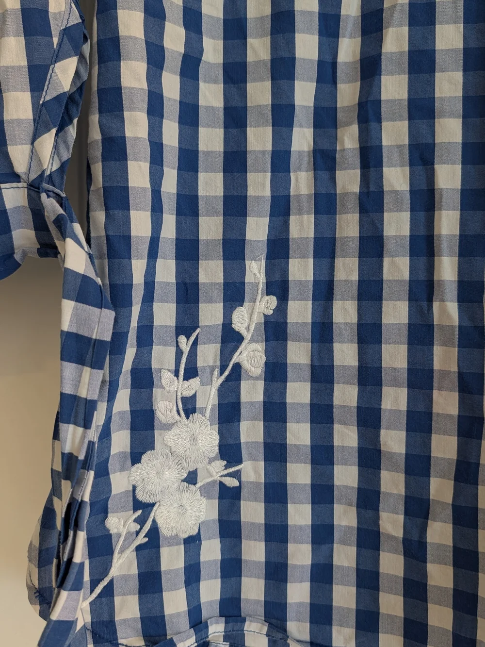 Croft & Barrow Blue Gingham Button-Up Shirt with White Floral Embroidery